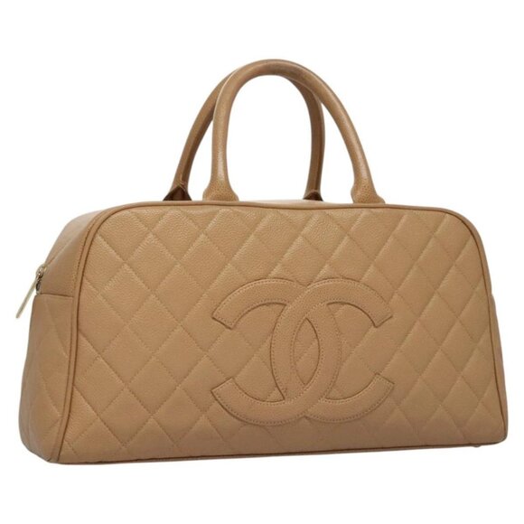 CHANEL Matelasse Hand Bag Grained Calf Skin Beige Gold CC - Picture 1 of 16